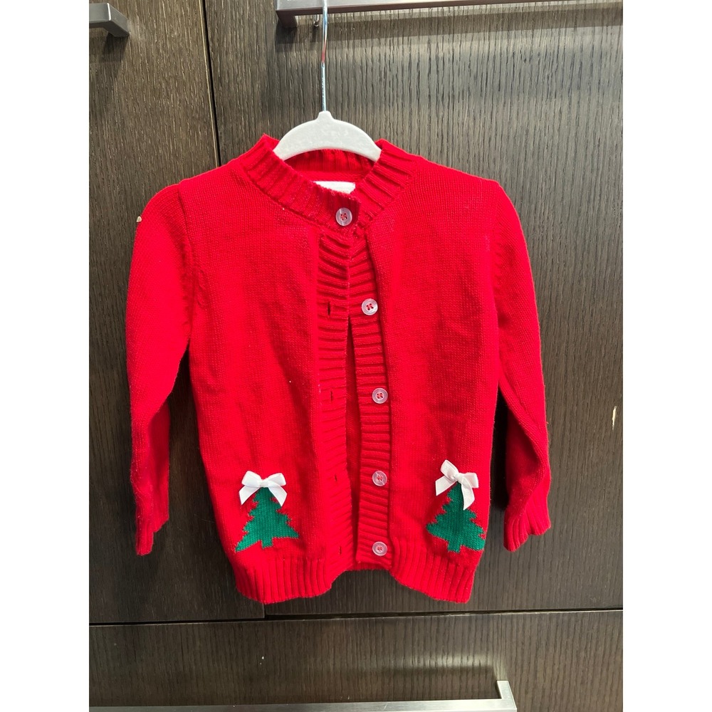 Lil cactus red Christmas Tree Knit Cardigan girls 12-18 months